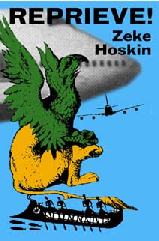 Picture of an airplane and a griffin above a stylized rowboat